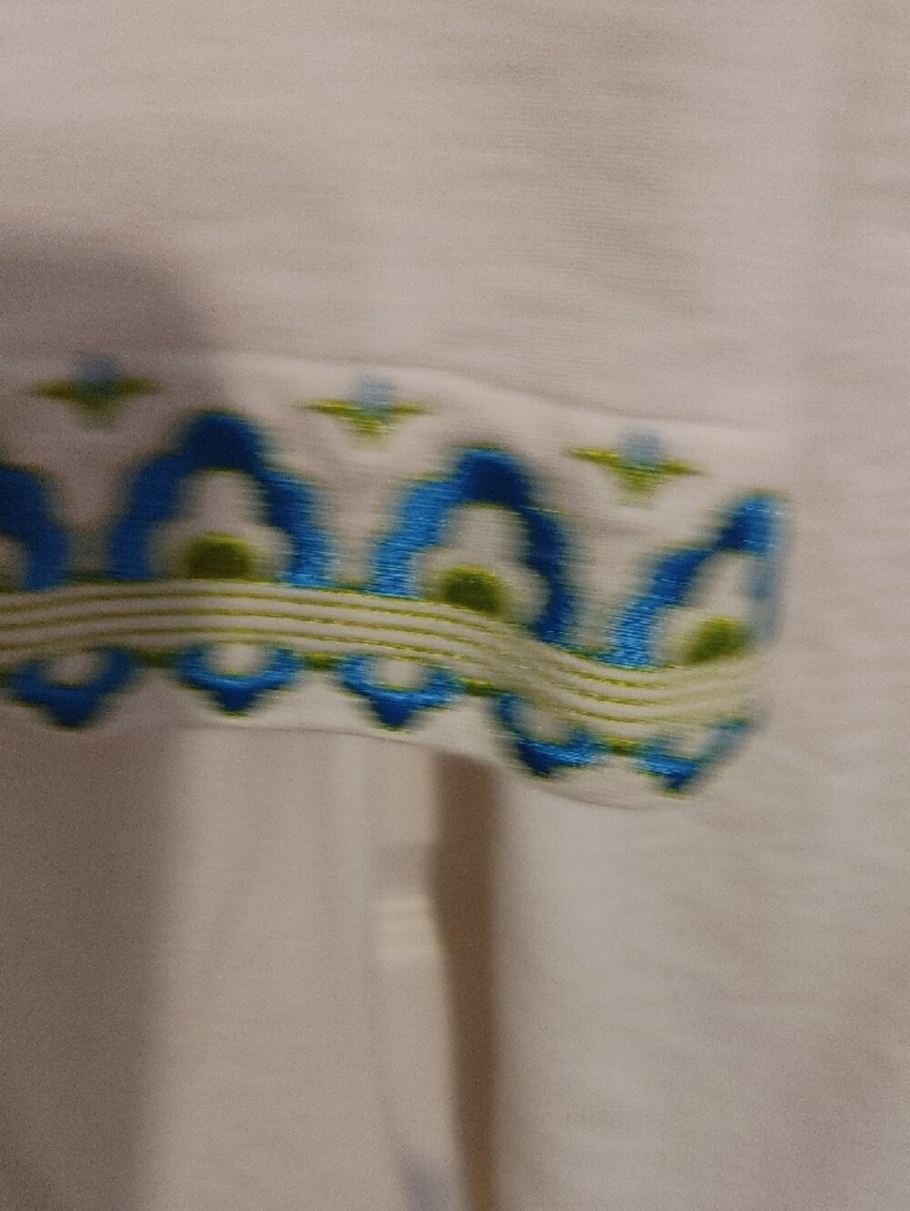 White Embroidered Women's Pajama Set with Blue & Green Accent - Picture 6 of 9